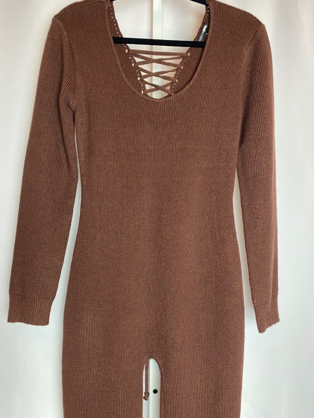 Fashion Nova Womenʻs ChocolateBrown Ribbed Knit Long Sleeve Body Con Jumpsuit XL - Picture 3 of 8